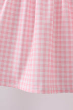 Pink flag embroidery gingham ruffle shorts set