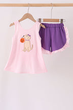 Pink Puppy Pumpkin Applique Ruffle Shorts Set