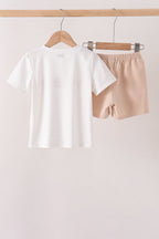 Khaki Pumpkin Embroidery Shorts Set