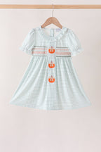 Sage pumpkin smocked gingham dress