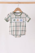 Green Pumpkin Embroidery Plaid Bubble