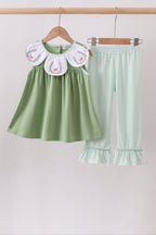 Sage Pumpkin Embroidered Ruffle Pants Set