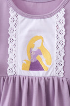 Purple character embroidery ruffle bubble