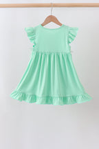 Green character embroidery ruffle dress