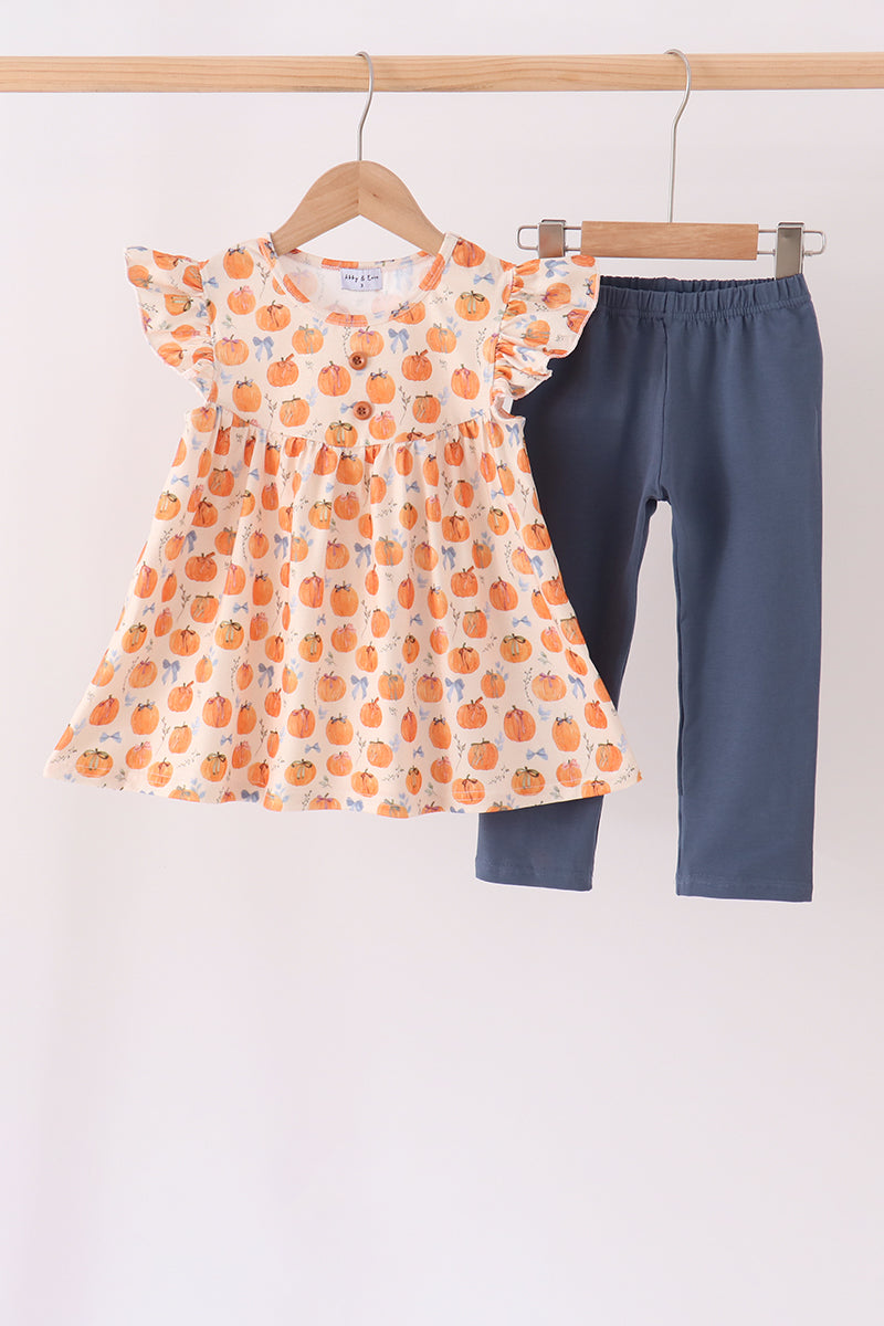Pumpkin Bow Ruffle Pants Set