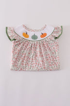 Pink pumpkin smocked floral ruffle pants set
