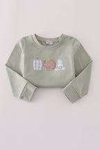 Sage pumpkin turkey applique top