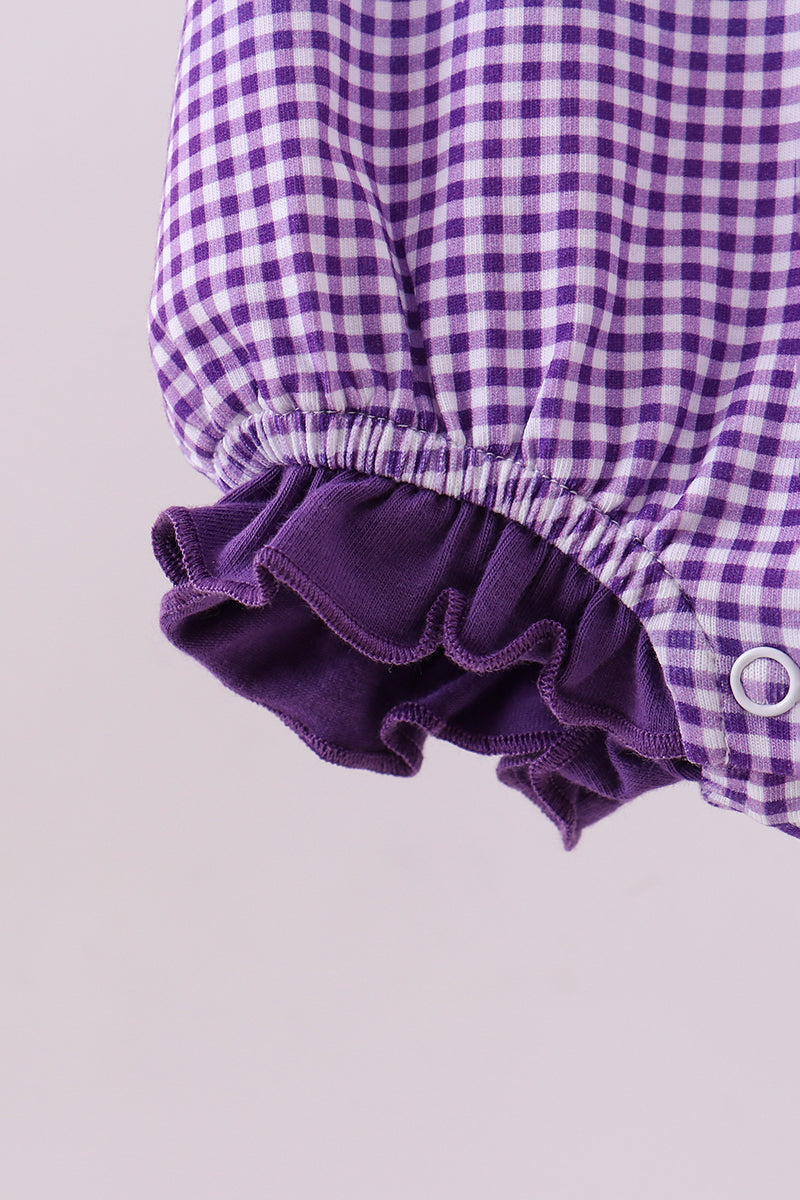 Premium Purple LSU tiger embroidery gingham ruffle bubble