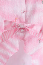 Pink stripe seersucker flamingo embroidery scalloped bloomer set