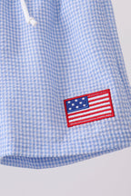 Blue flag embroidery gingham shorts