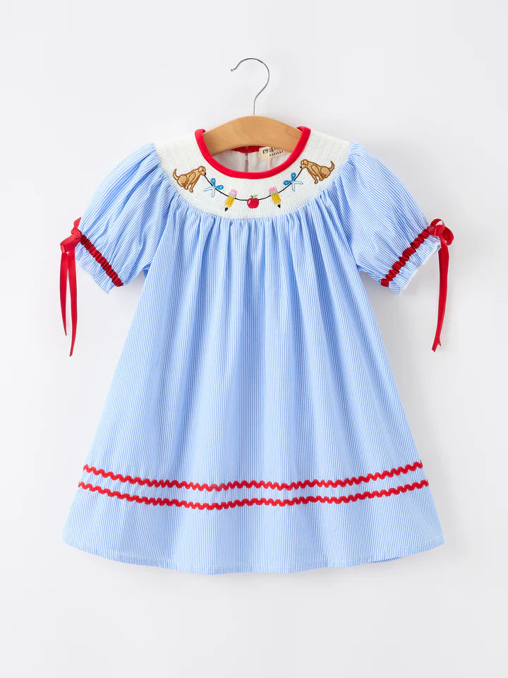 Back to School Puppy Embroidered Dress