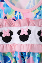 Pink character smocked ruffle bloomer set
