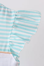 Mint marine creature smocked stripe ruffle dress