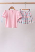 Pink carousel smocked ruffle skorts set