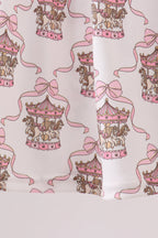 Pink carousel print ruffle shorts set