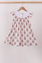 Pink carousel embroidery ruffle dress