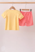 Mustard Character Plaid Embroidered Short Set