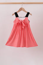 Red Character Plaid Embroidered Dress