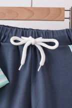 Blue Stripe under the sea Embroidered Set