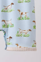 Blue Puppy Embroidered Pocket Romper