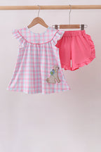 Pink Puppy Applique Ruffle Set