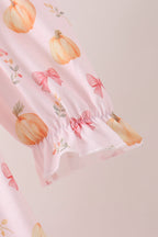 Pink pumpkin bow embroidery ruffle dress