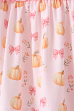 Pink pumpkin bow embroidery ruffle pants set